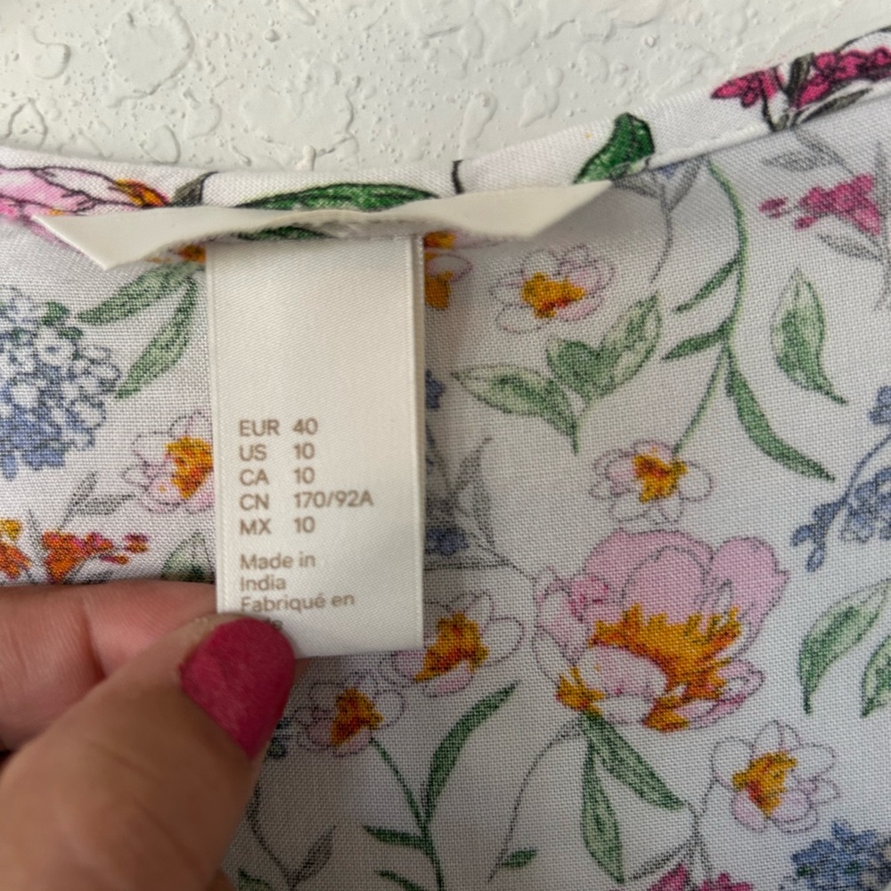 H&M White Floral all-over print 3/4 Sleeve Shirt Dress, summer dress Size 10 - Picture 5 of 9
